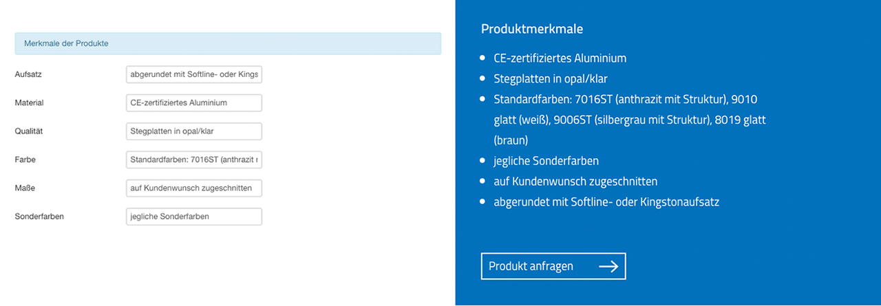 Eingabemaske und Ausgabe der Daten