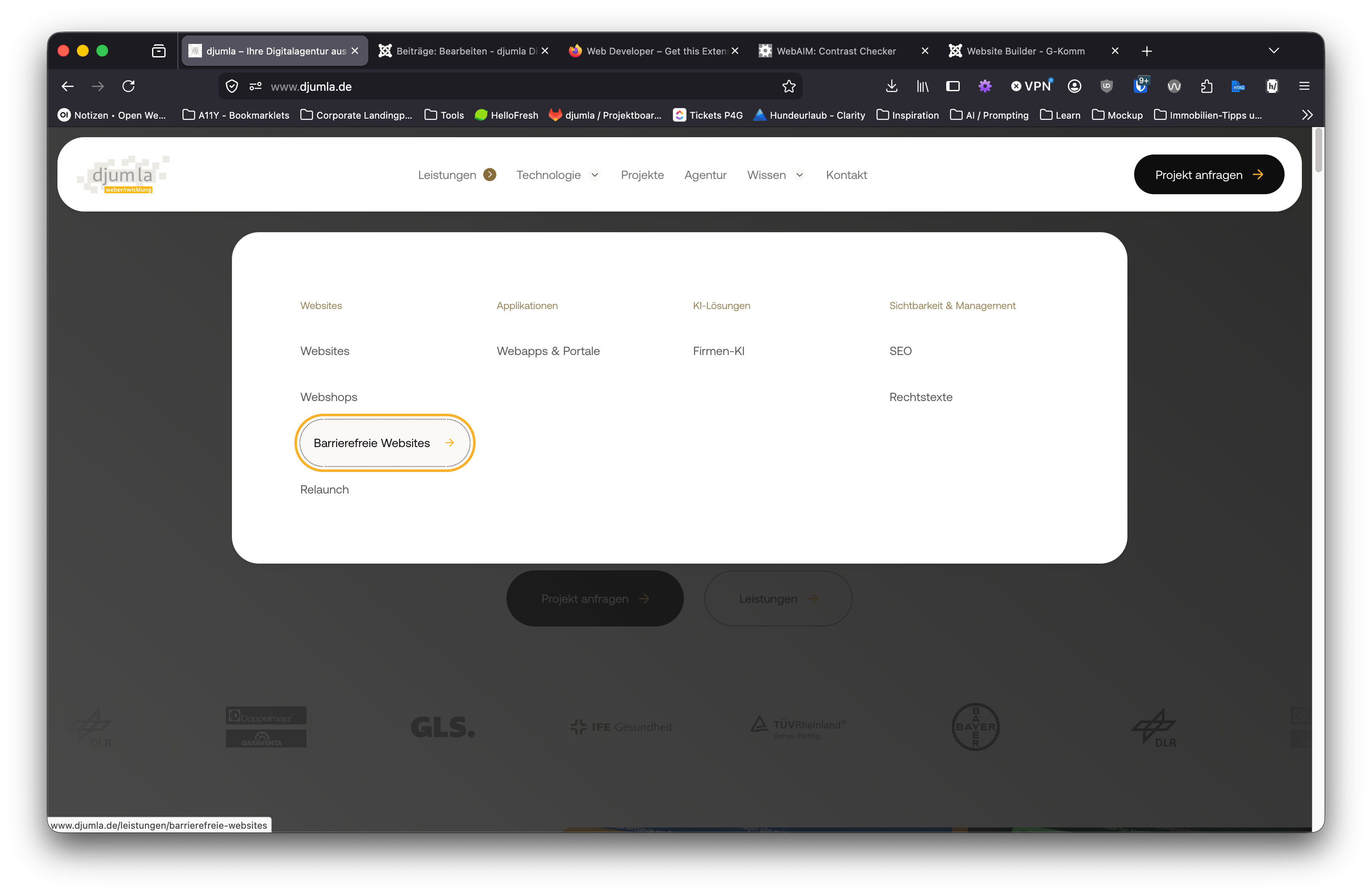Screenshot djumla.de mit hervorgehobenem Fokus-Stil