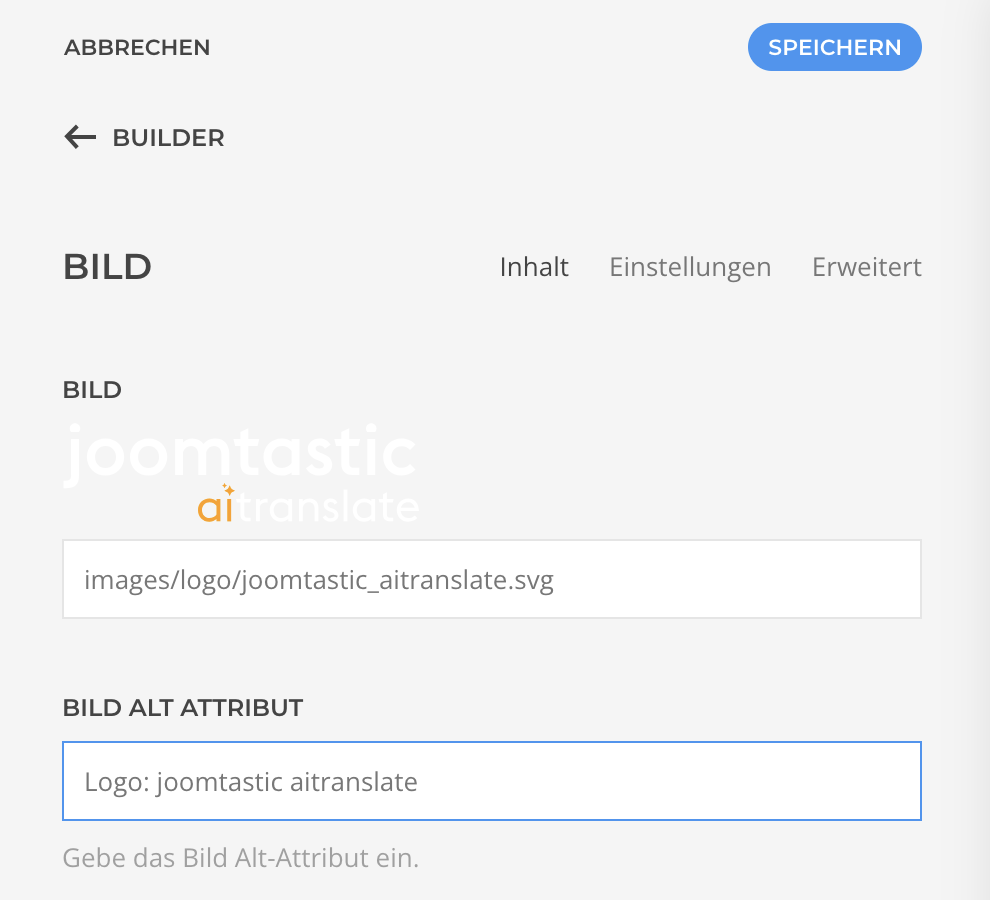 Detailansicht: Bild-Element YOOtheme Builder