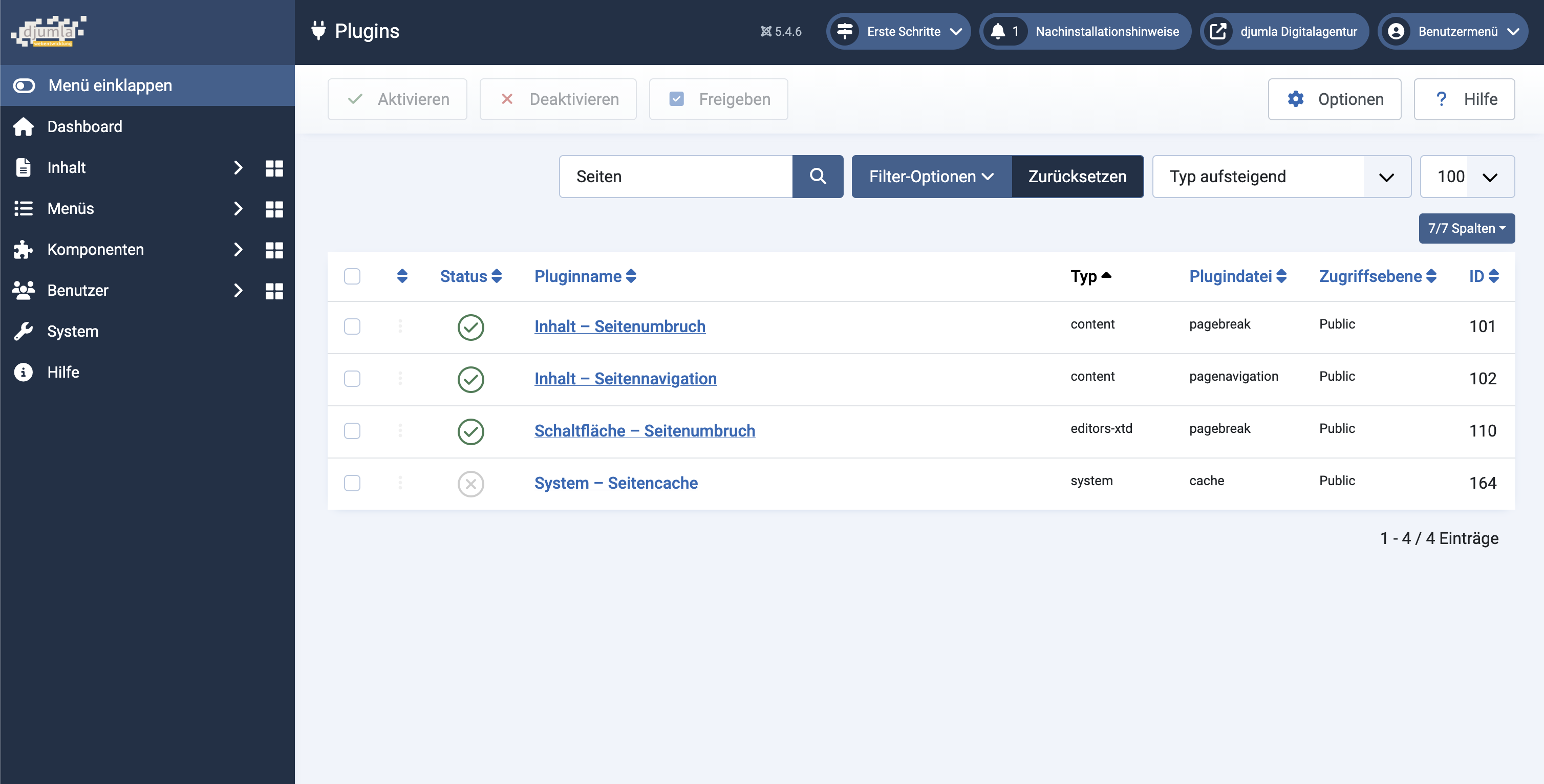 screenshot seitencache plugin