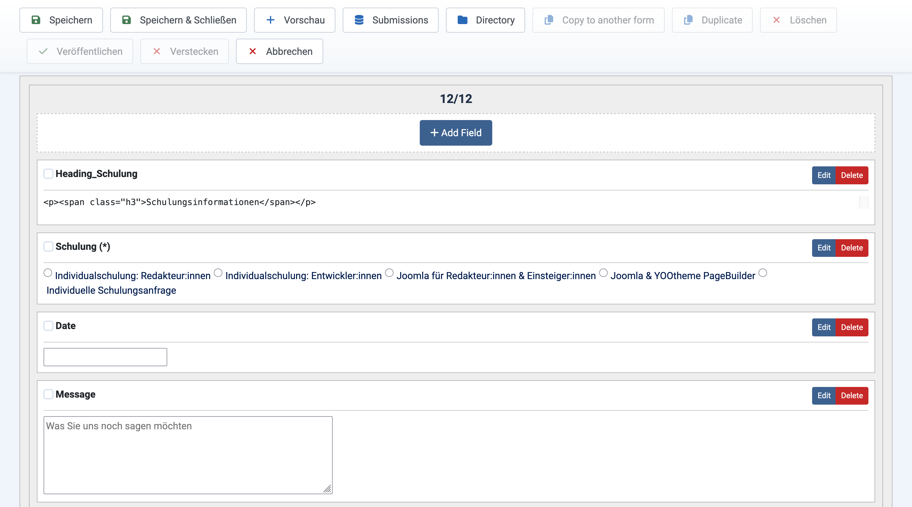 Screenshot: Ansicht RS!Form Pro Formularerstellung