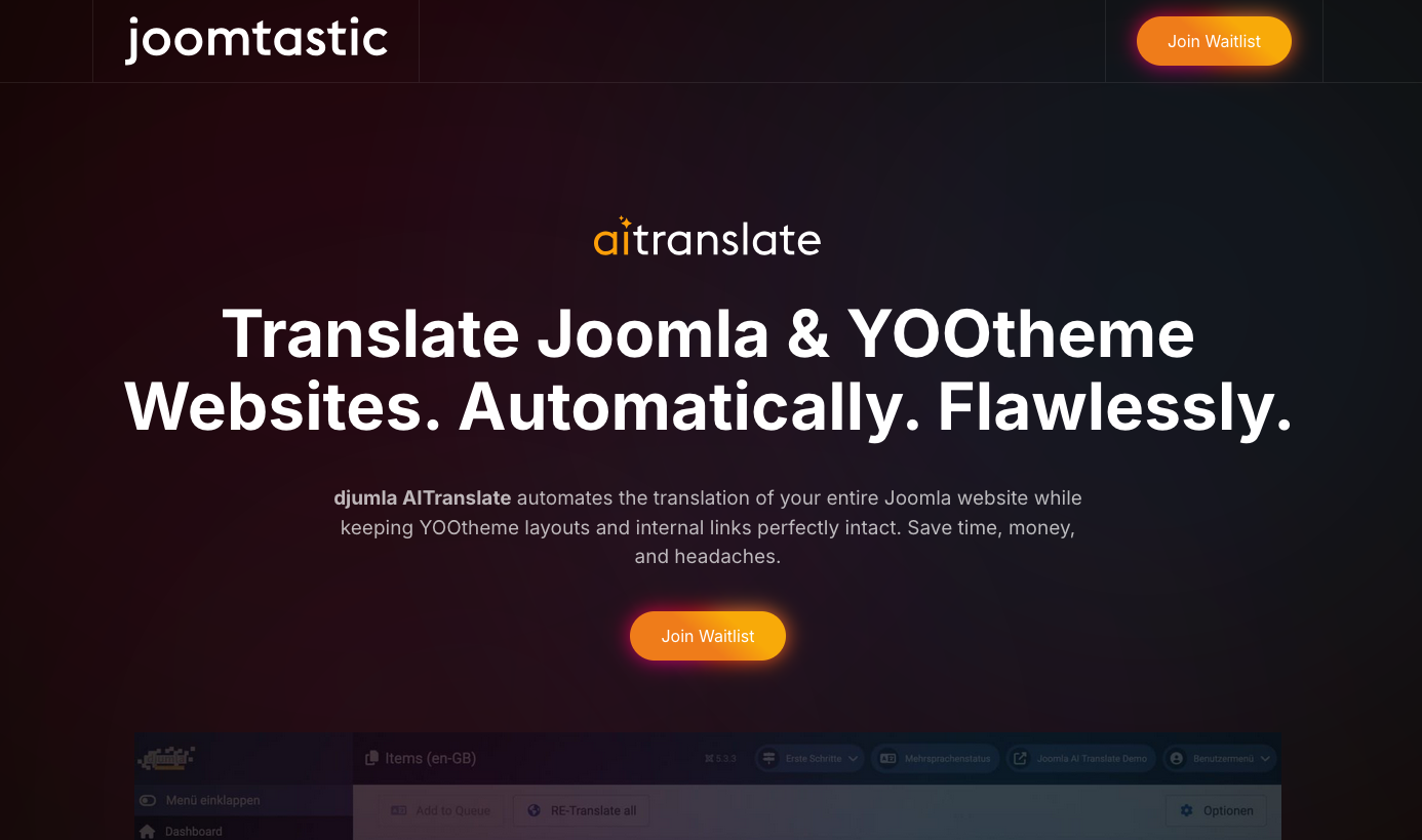 screenshot joomtastic website